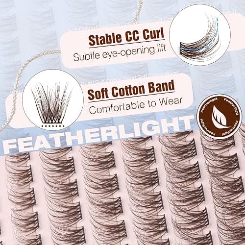 Mavphnee Brown Lash Clusters Dark Brown Eyelash Extensions Natural Cluster Lashes CC-Curly Pestañas Postizas Wispy Individual Lash Extensions 3D Lash 8-16MM Brown Eyelash Clusters 144PCS DIY at Home thumbnail 5
