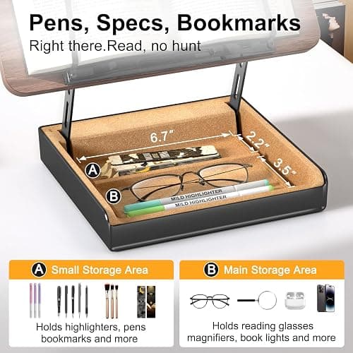 HUMANCOZY Book Stand with Storage, Book Holder for Reading Hands Free, Wooden Cookbook Stand for Kitchen Counter, Adjustable Reading Stand for Desk, Recipe Stand, Book Prop for Book Lovers thumbnail 4