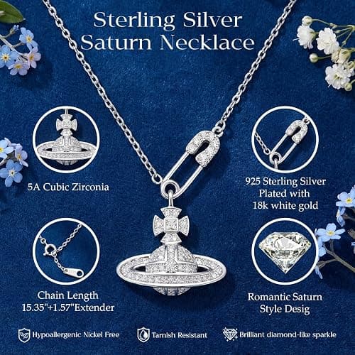 JOLINO Saturn Necklace,Y2K Necklace,Unique Pin & Zircon-Embellished,925 Sterling Silver Plated with 18K White Gold,Surprise Your Wife,Girlfriend,Mother,or Best Friend on Birthdays,Anniversaries,or Ggraduations thumbnail 3