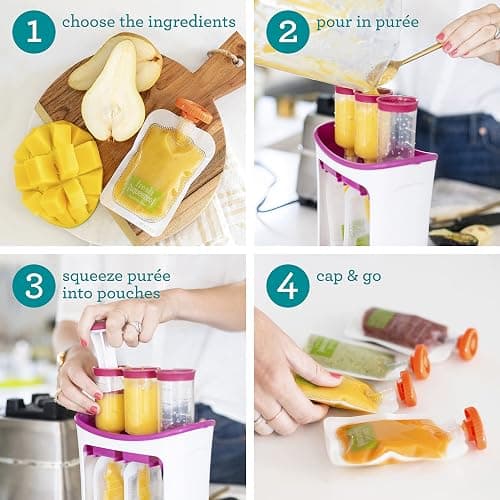 Infantino Squeeze Station, Baby Food Maker & Pouch Filler, Fill 3 Reusable Pouches at Once, Easy to Use, Dishwasher Safe, Homemade Baby Food Prep Essential, Purple thumbnail 3
