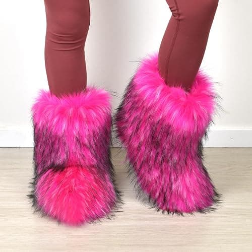 qenqenr Fashion Fur Boots,Flat Heel Comfy Plush Warm Snow Booties,2025 Winter Outdoors Furry Boots,Mid-Calf Faux fur Boot for Women. thumbnail 2