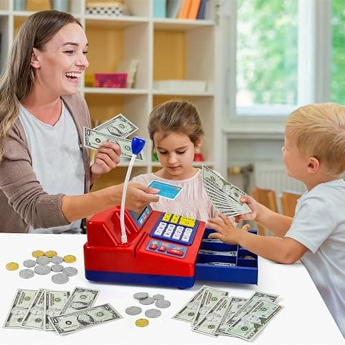 Bstoyder Calculator Cash Register Toy Gift for Kids Age 3, 4, 5, 6, 7, 8+ Year Old, 103 Pcs Grocery Store Playset with Microphone, Credit Card, Cash Register for Toddlers Kids 4-8 thumbnail 2