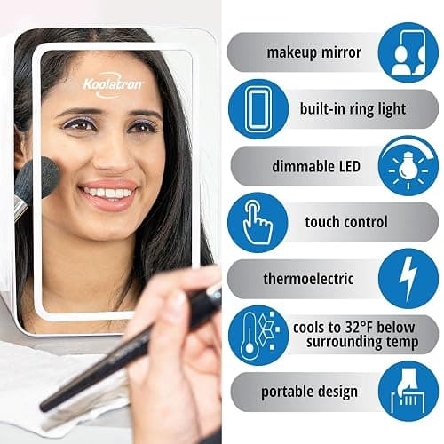 Koolatron Cosmetics Fridge w/Lighted Makeup Mirror, 6L Portable Skincare Refrigerator w/LED Ring Light, 12 Volt DC and 110 Volt AC Cords, Beauty Serum, Face Mask, Home, Travel, Hotel, Dorm, Office thumbnail 5