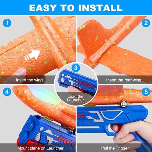 Fuwidvia 3 Pack Airplane Launcher Toys, 13.2'' LED Foam Glider Plane Toy for Boys, 2 Flight Modes Outdoor Flying Toys Birthday Gifts for Boys Girls 4 5 6 7 8 9 10 11 12 Year Old (Blue&Green&Orange) thumbnail 6