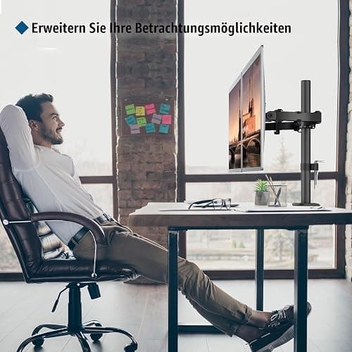 BONTEC Monitor Halterung 2 Monitore für 13-27 Zoll, 10 kg pro Arm, Schwarz | Höhenverstellbare Monitor Tischhalterung für Flach- und Curved-Bildschirme, neigbar, schwenkbar und drehbar, VESA 75/100 mm thumbnail 5