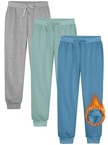 Resinta Girls Fleece Lined Sweatpants Youth Jogger Athletic Pants Kids Pull-On Pants with Pockets and Drawstring - Medium - C-grey, Haze Blue, Light Green - 3 - Image 1