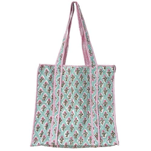 ATOSII Women Handblock Print Quilted 100% Cotton Floral Large Shoulder Tote Bag with Pocket, Zipper for Work, Beach & Travel - Image 1