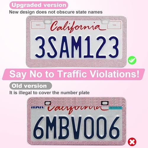 QUANQIUFEI 2 Pack Bling License Plate Frames for Women, Sparkly Rhinestone Diamond Car Accessories with Glitter Crystal Caps (Pink) thumbnail 2