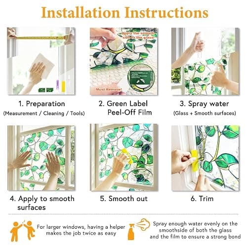SOMWISE Rainbow Stained Glass Window Privacy Film,Heat Blocking Save Energy | Static Cling & Removable, UV & Sun Blocking Anti-Glare, Renter Friendly for Front Door&Bathroom,Easy to install,17.5x 78.5 thumbnail 9
