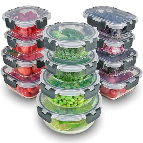 FineDine 24 Piece Glass Storage Containers with Lids - Leak Proof, Dishwasher Safe Glass Food Storage Containers for Meal Prep or Leftovers, Gray - Grey - 24 Piece thumbnail 9