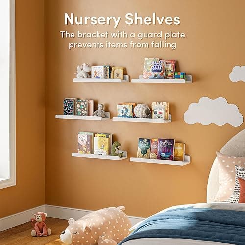 YUFLINX 16’’White Floating Shelves for Wall with Anti-Crash Design Set of 6,Nursery Book Shelves for Room Decor/Storage/Display,Hanging Wall Shelves for Bedroom, Bathroom, Living Room,Kids Room thumbnail 5