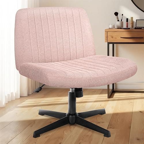 NEO Chair Criss Cross Chair No Wheels Armless Cross Legged Office Desk Wide Comfy Vanity Makeup Chair Adjustable Computer Task for Home Office Fabric (Pink) thumbnail 8