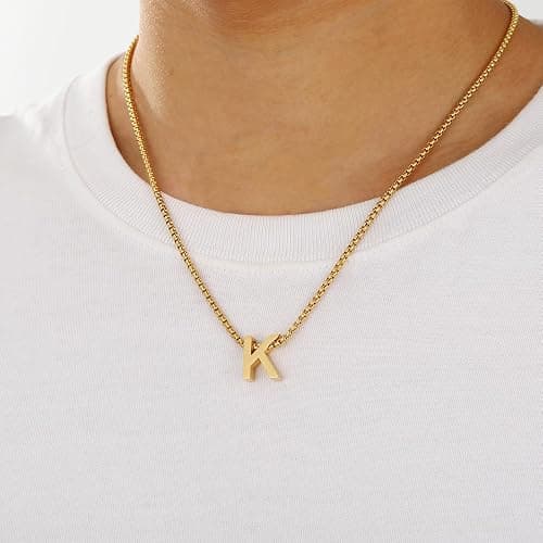 VULETO Initial A-Z Letter Necklace Gifts for Boys Men, Stainless Steel Letter Pendant Christmas Stocking Stuffers Birthday Jewelry Gifts Ideas for Teens Teenage Kids Him thumbnail 2