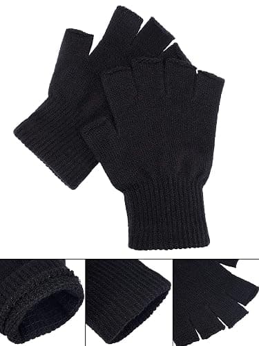 SATINIOR 2 Pair Unisex Winter Half Finger Gloves Knitted Fingerless Mittens Warm Stretchy Gloves in Common Size thumbnail 2