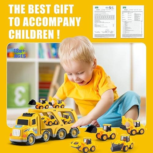 Veslier Construction Truck Toys for Boys Girls Age 1 2 3 4 5 6 Years Old，Carrier Transport Trucks for Kids 1-3 3-5 Year Old，Christmas Birthday Gift Toddler Toys. - CONSTRUCTION TRUCKS thumbnail 5