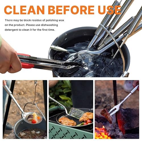 Gaialoop Portable Camping Cooking Utensils Set, Camp Kitchen & Campfire Cooking Equipment, RV Essentials, Camper Must-Haves Accessories, Outdoors Cookware, Christmas Stocking Stuffers Gifts thumbnail 5