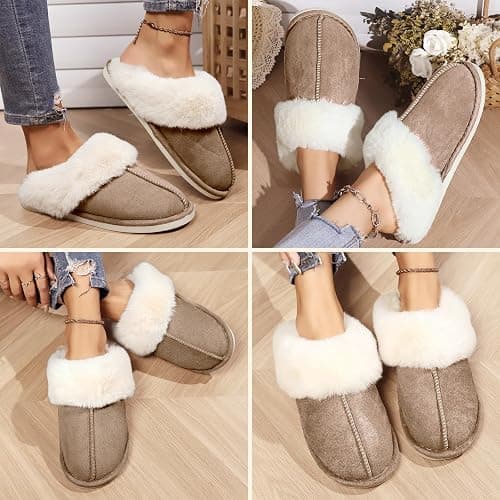 HILAX Pantoufles Femme Homme Hiver Chausson Maison Confort Chaud Slippers Cuir Peluche Mules Fourrure Intérieur Antidérapant Chaussures pour la Maison thumbnail 7