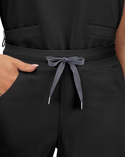 COMENII Scrubs for Women, Knit Yoga Waistband Straight Leg Cargo Pants, Classic Fit Womens Scrubs Pants thumbnail 5