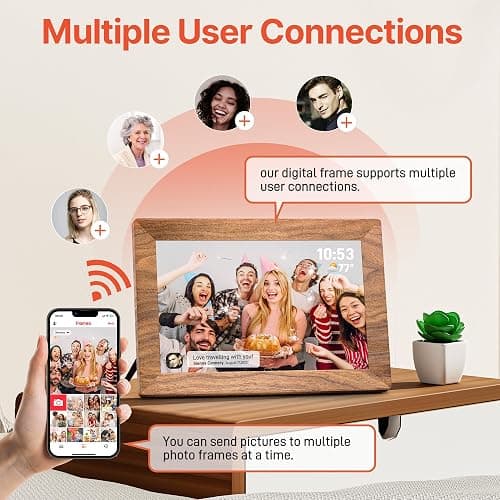 Frameo 10.1" Digital Picture Frame with 32GB Memory WiFi Electronic Photo Frame Wood 1280 x 800 IPS Touch Screen Auto-Rotate Slideshow Wall Mountable Share Photos/Video Remotely Anywhere thumbnail 6