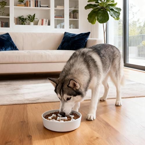 Fancy Lemon Ceramic Slow Feeder Dog Bowls, Ceramic Slow Feeder Maze Dog Food Bowl, Slow Eating Dog Bowl and Slow Feeder Dog Bowl Anti-Choking for Daily Pet Feeding （White Bone） thumbnail 6