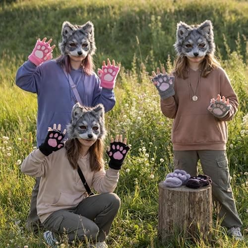 Geyoga 3 Pairs Cat Paw Gloves Therian Theme Furry Kawaii Plush Fingerless Paws Cosplay Gloves Girls Women Gift Costume Favor thumbnail 2