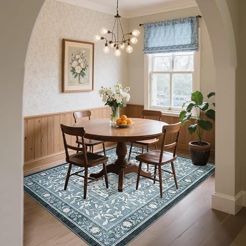 GarveeHome Provence 8x10 Area Rugs for Living Room, Botanical Grove Retro Blue Cottagecore Washable Rug for Bedroom Dining Nursery Low-Pile Vintage Large Carpet thumbnail 4