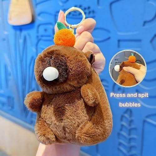 YUNBIAOSEN Plush Capybara Keychain, Squishy Animal Keychain That Poops Bubble, Cute Capybara Plush for Backpack, Bag, Car, Friends, Family (Brown) thumbnail 2