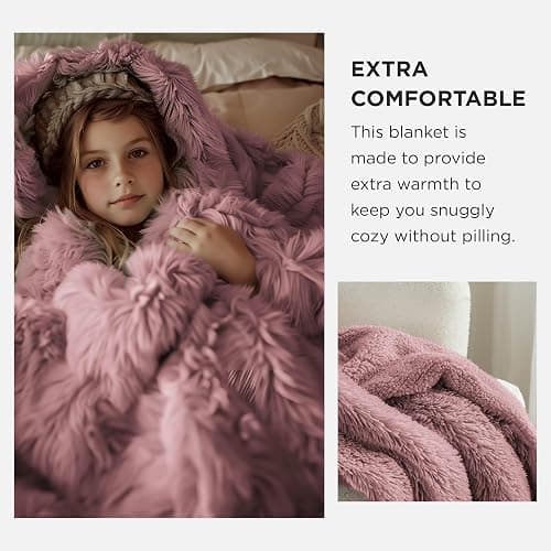 Bedsure GentleSoft Fluffy Dusty Pink Throw Blanket Gifts for Women, Girls, Soft Fleece Cozy Fuzzy Sherpa Plush Warm Minky Thick Faux Fur Throws for Couch, Dark Pink Decor Blanket Gifts for Her, 50x60 thumbnail 4