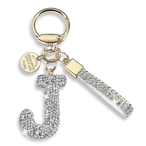 Pink Blue White Initial Letter Keychain Gift for Women Girls Bling Sparkly Cute Backpack Car Key Accessories Lanyard - Image 1