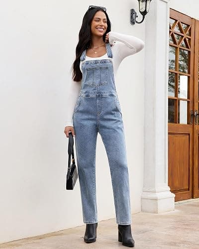 luvamia Women's Casual Stretch Adjustable Denim Bib Overalls Jeans Pants Jumpsuits thumbnail 3