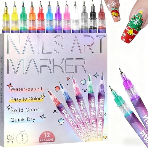 Nail Art Pens & Nail Art Markers Set, 12 Color Professional Fine Tip Nail Polish Pens for 3D Designs, DIY Nail Art Kit for Beginners & Kids - Image 1