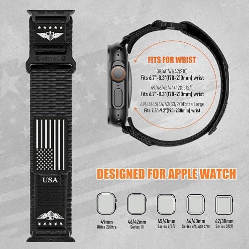 Rugged Nylon for Apple Watch Ultra 2/ Ultra 3 Band Series 11/10/9/8/7/6/5/4/3/SE iWatch Bands Men,Soft Woven Stars-Stripes Flag Wristbands Strap for Apple Watch Ultra 3/2/1 49mm 46mm 45mm 44mm 42mm thumbnail 9