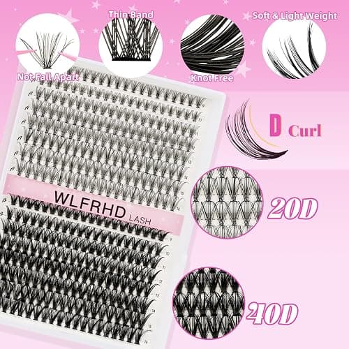 Lash Clusters Kit 320 Pcs DIY Individual Cluster Lashes D Curl Lash Extension Kit with Eyelash Bond and Seal, Remover, Tweezers Applicator Tool for False Eyelash Cluster Kit(20D+40D, Mix9-16mm Kit) thumbnail 3