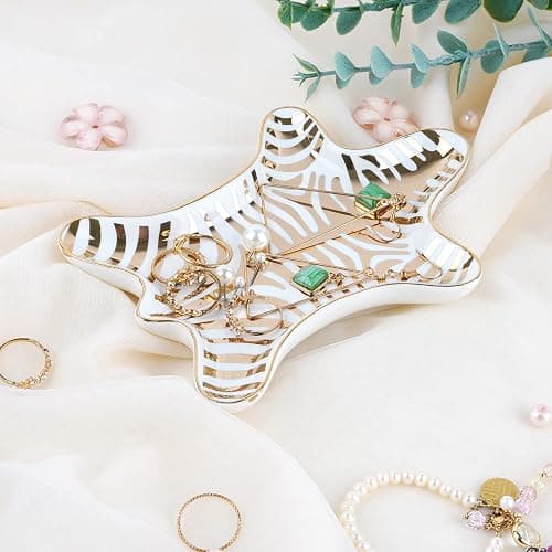 Trycooling Hand Painted Tiger Skin Ceramic Jewelry Dish Small Jewelry Rack Tray Rings Bracelets Earrings Trays Holder (Gold) thumbnail 2