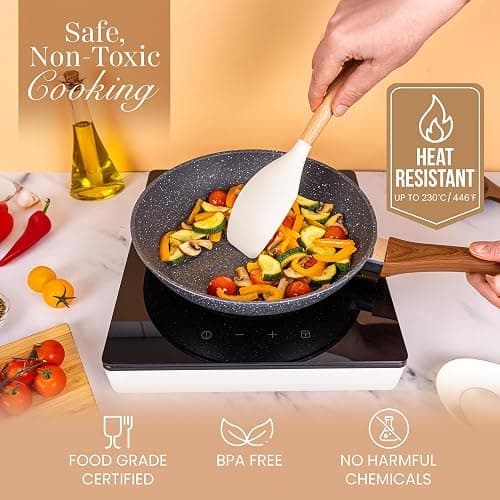 Kitchen Non Stick Cooking Utensils Set – Heat Resistant Silicone Utensils with Wooden Handle – Ladles, Spoons and Spatulas Set – Kitchen Tools & Accessories – 35pcs, Cream – by Nuovva thumbnail 6