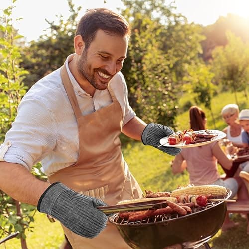 CUSIRA Oven Mitts and Pot Holders, Silicone Oven Gloves, 500 F Heat Resistant Oven Mitts Sets, Non-Slip Silicone Textured Grip, Darkgray thumbnail 6