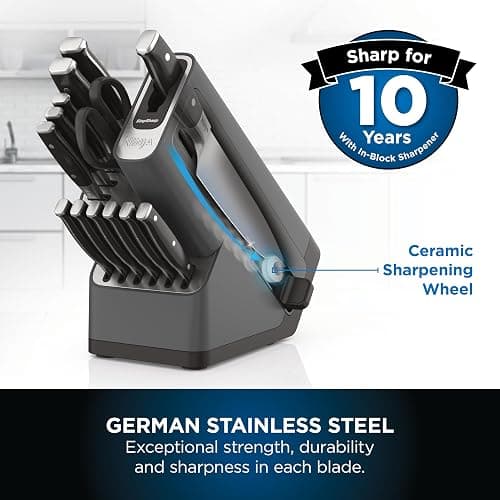 Ninja Foodi StaySharp Knife Block with Integrated Sharpener Deluxe 14-Piece Set K32014EUUK - Black thumbnail 2