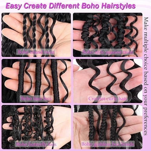 ZRQ Deep Wave Crochet Hair Natural Black 18 Inch 3 Packs Ocean Wave Curly Braiding Hair for Boho Braids Synthetic Curly Crochet Hair For Women #1B thumbnail 5