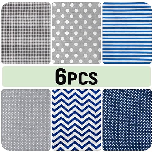 100% Cotton Printed Cloth, Fat Quarters Fabric Bundles, Blue & Grey Stripe, Polka Dot, Wave, Gingham Patterns, 6 Pcs Quilting Patchwork Fabric, 18"x22", for Sewing DIY Crafts thumbnail 3