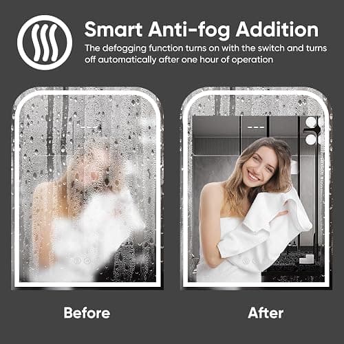 Antok LED Bathroom Mirror, LED Mirror with Lights for Bathroom, Lighted Vanity Mirrors for Wall, Anti-Fog, Dimmable, Tempered Glass, Memory Function, 3 Colors, Safe Use, 32" L x 24" W, White thumbnail 5