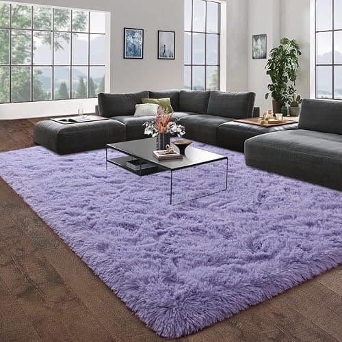 DweIke Fluffy Lavender Purple Rugs for Bedroom Living Room, 3x5 Feet Soft Plush Shaggy Light Lilac Purple Girls Boys Kids Rug, Non-Slip and Machine Washable Carpet for Dorm Nursery Classroom Decor thumbnail 3