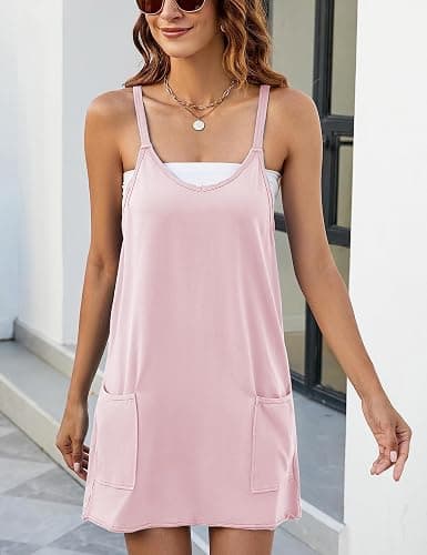 LTSCNRM Women's Tennis Dress Workout Mini Dress Built-in Shorts Sleeveless Spaghetti Straps Golf Athletic Dresses thumbnail 2