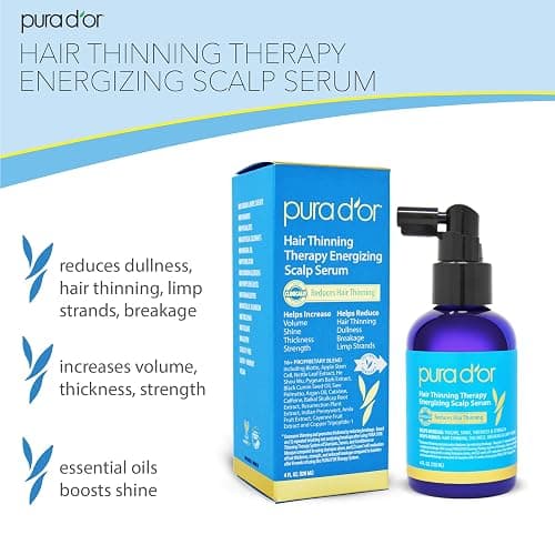 PURA D'OR Hair Thinning Therapy Energizing Scalp Serum 4oz w/Copper Tripeptide, Biotin, Caffeine, Plant Stem Cell, Catalase & DHT Balance, Rosemary Green Tea Leaf Extract, All Hair Types, Men Women thumbnail 2