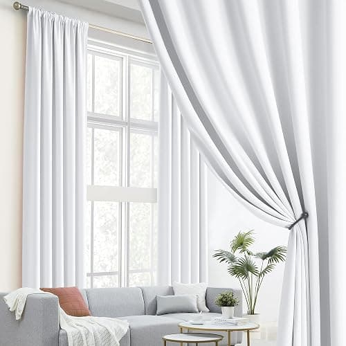 DUALIFE White Extra Long Blackout Curtains 52x108in, Rod Pocket Back Tab for Living Room, Thermal Insulated Soundproof, Privacy Assured, Ideal for High Ceiling Patio Sliding Door thumbnail 2
