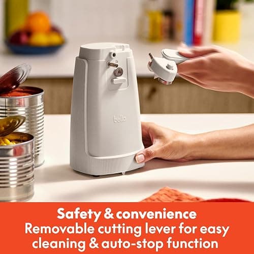 bella Electric Can Opener and Knife Sharpener, Removable Cutting Lever, Cord Storage, Stainless Steel Blade, Oatmilk thumbnail 7