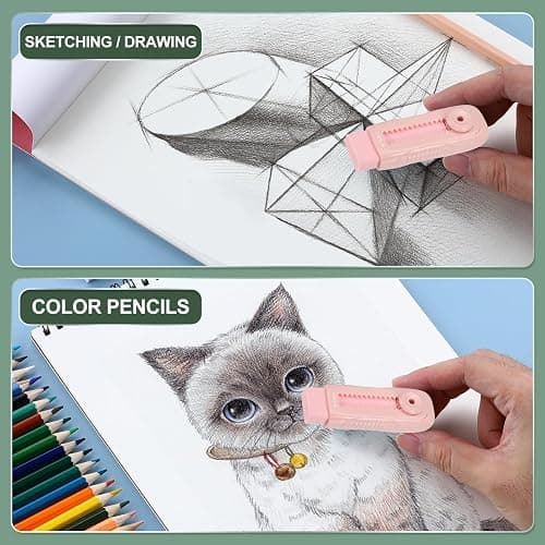 M&G 4 Pack Erasers, Pink Sliding Retractable Eraser Push Pull Cute Pencil Erasers Soft Large Easy to Clean with Plastic Sleeve for Sketching Drawing Artists Teacher Pencils, Pink thumbnail 7