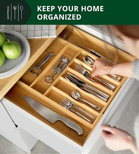 ROYAL CRAFT WOOD Luxury Bamboo Kitchen Drawer Organizer - Silverware Organizer, Utensil Holder & Cutlery Tray Drawer Dividers for Flatware (9 Slot, Natural) thumbnail 6