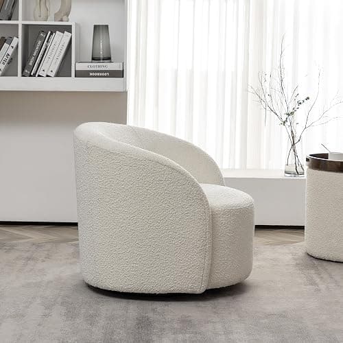 KINWELL 34" W Mid Century Modern Swivel Barrel Chair, Round Upholstered Boucle Swivel Accent Chairs, No Assembly Sofa Chair for Living Room Bedroom Reading Apartment Lounge Nursery(Cream) thumbnail 5