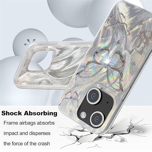 I-MGAE-IN-AR for iPhone 13 Case & iPhone 14 Case Shiny Silver Butterfly Design,Trendy Cute Soft Slim Shockproof TPU Protective Phone Cases Cover for Women Girls Aesthetic Glitter,iPhone 14/13 6.1" thumbnail 3