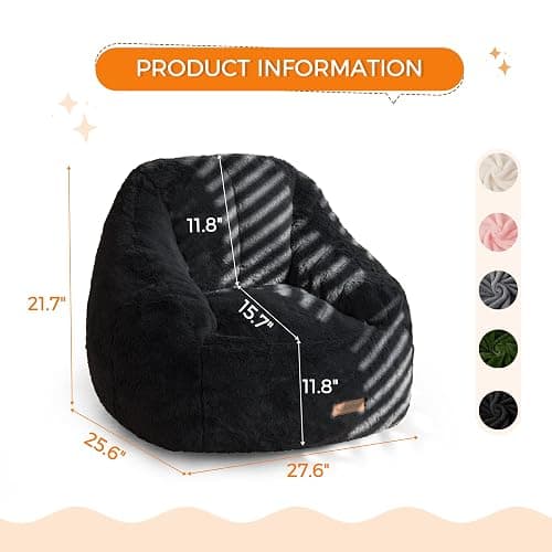 MAXYOYO Kids Bean Bag Chair, Comfy Bean Bag Sofa with Back Support, Faux Fur Cute Chair for Boys and Girls, Stuffed Floor Sofa for Nursery, Bedroom, Black thumbnail 2